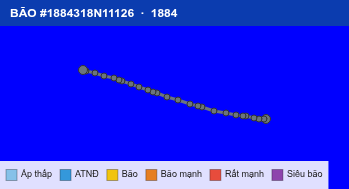 Quỹ đạo di chuyển của BÃO #1884318N11126 (1884)