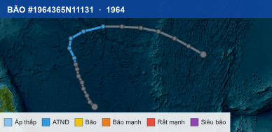 Quỹ đạo di chuyển của BÃO #1964365N11131 (1964)