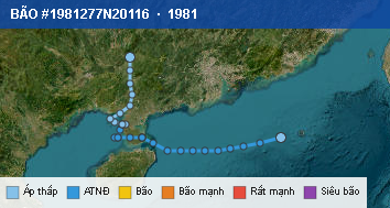 Quỹ đạo di chuyển của BÃO #1981277N20116 (1981)