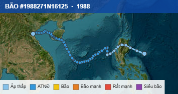 Quỹ đạo di chuyển của BÃO #1988271N16125 (1988)