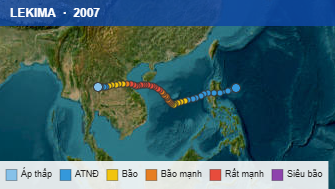 Quỹ đạo di chuyển của LEKIMA (2007)
