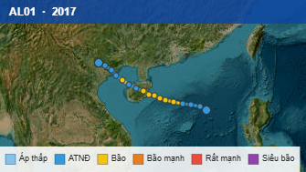 Quỹ đạo di chuyển của AL01 (2017)